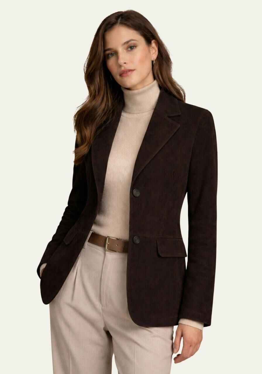 Lederjacke im Sakko-Design Dunkelbraun - Größe: M