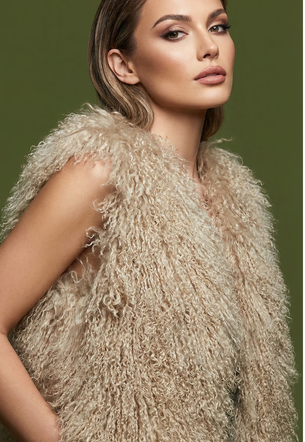 Lammfellweste Tibet Beige