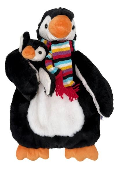 Kuschelfamilie „Pinguin James & Baby Jamie“ mit 0,8 L Wärmflasche & Kirschkernfüllung