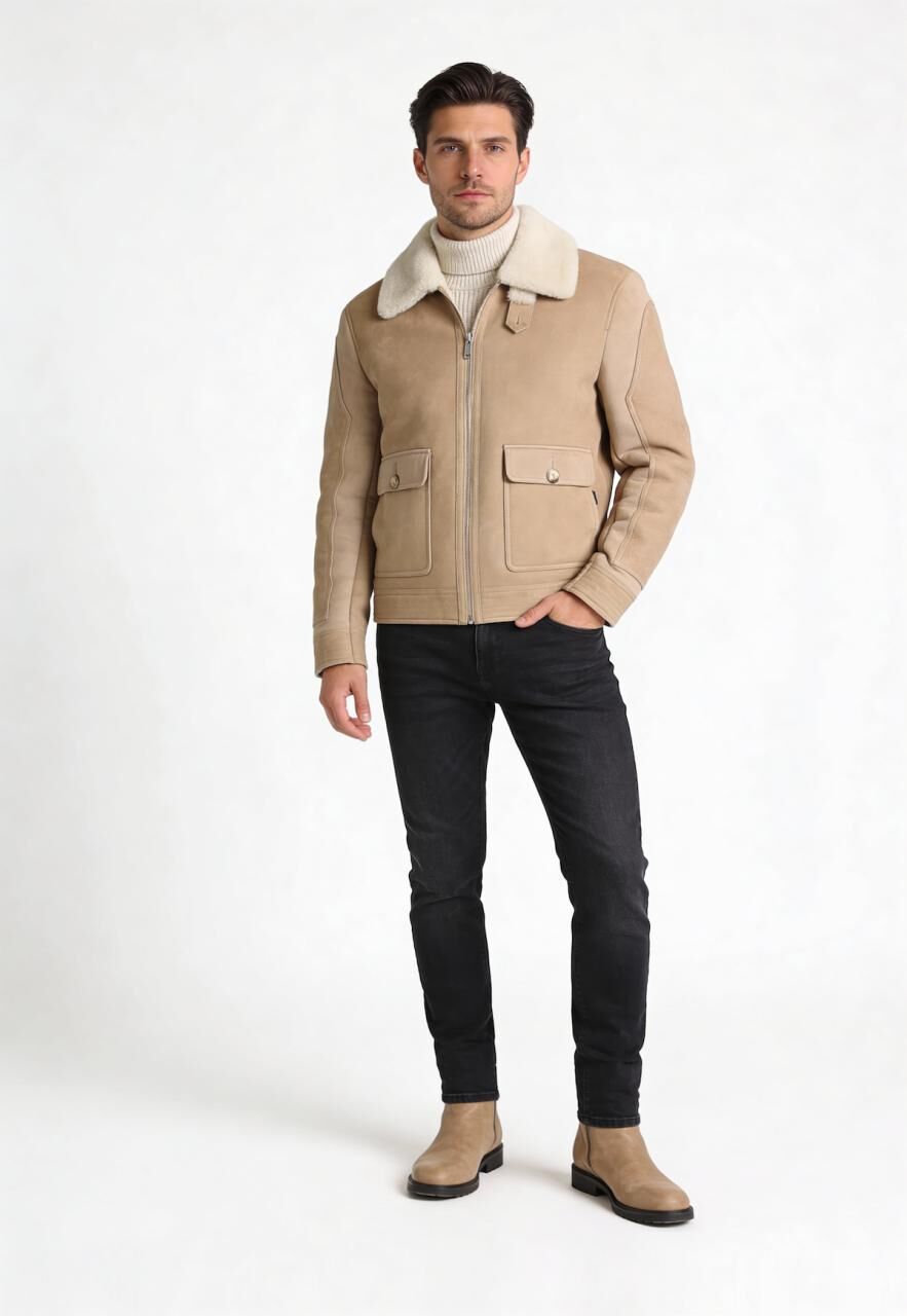 Lammfelljacke - GREGOR BEIGE - Größe: S