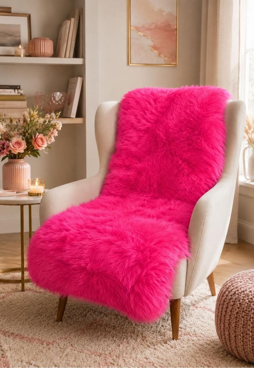 Lammfell Sesselauflage 160 x 50 cm Pink -