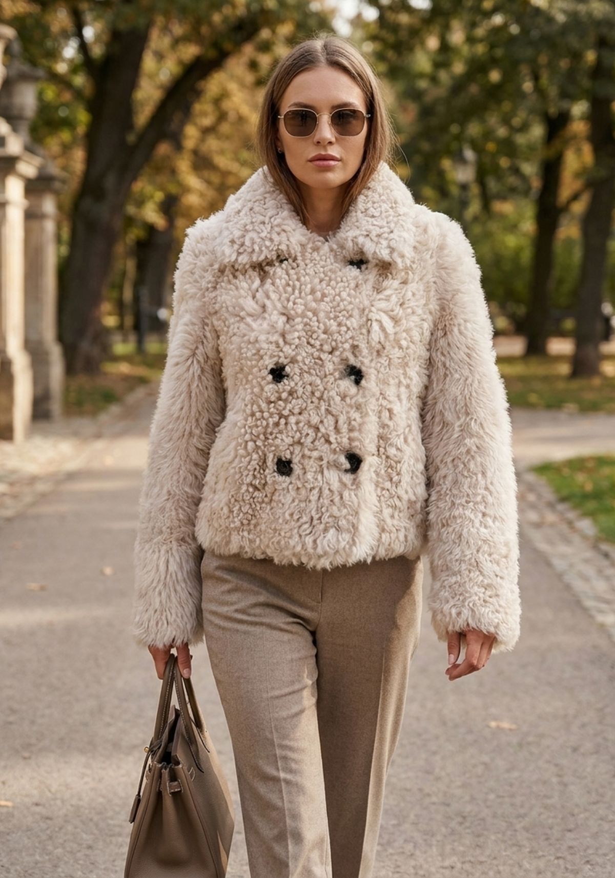 Curly Lammfelljacke in Creme-Beige Modell 1043