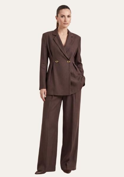 Stilvolles Damen Set Braun - Langarm Blazer & Palazzo-Hose