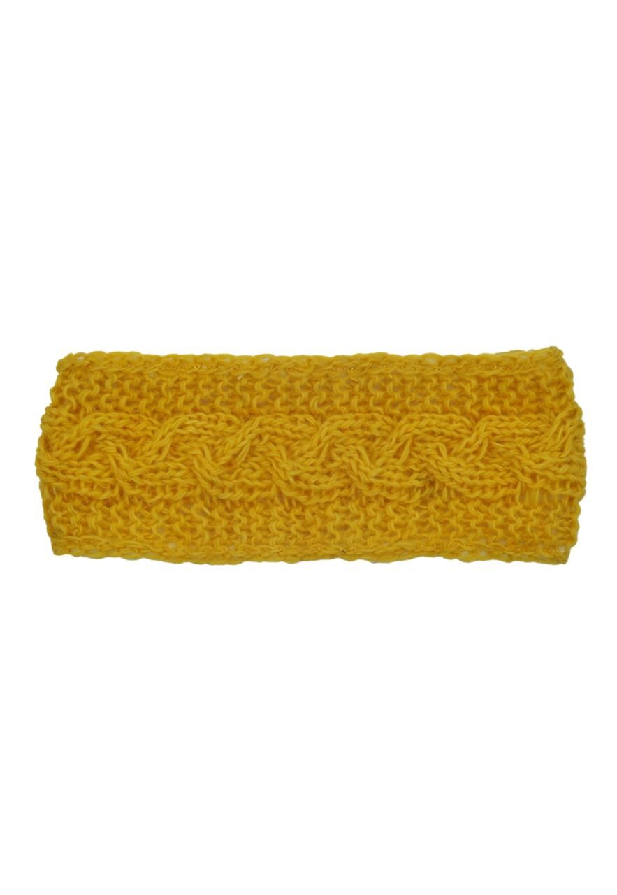 Handgestricktes Stirnband Gerda mit Zopfmuster - Farbe: Gelb