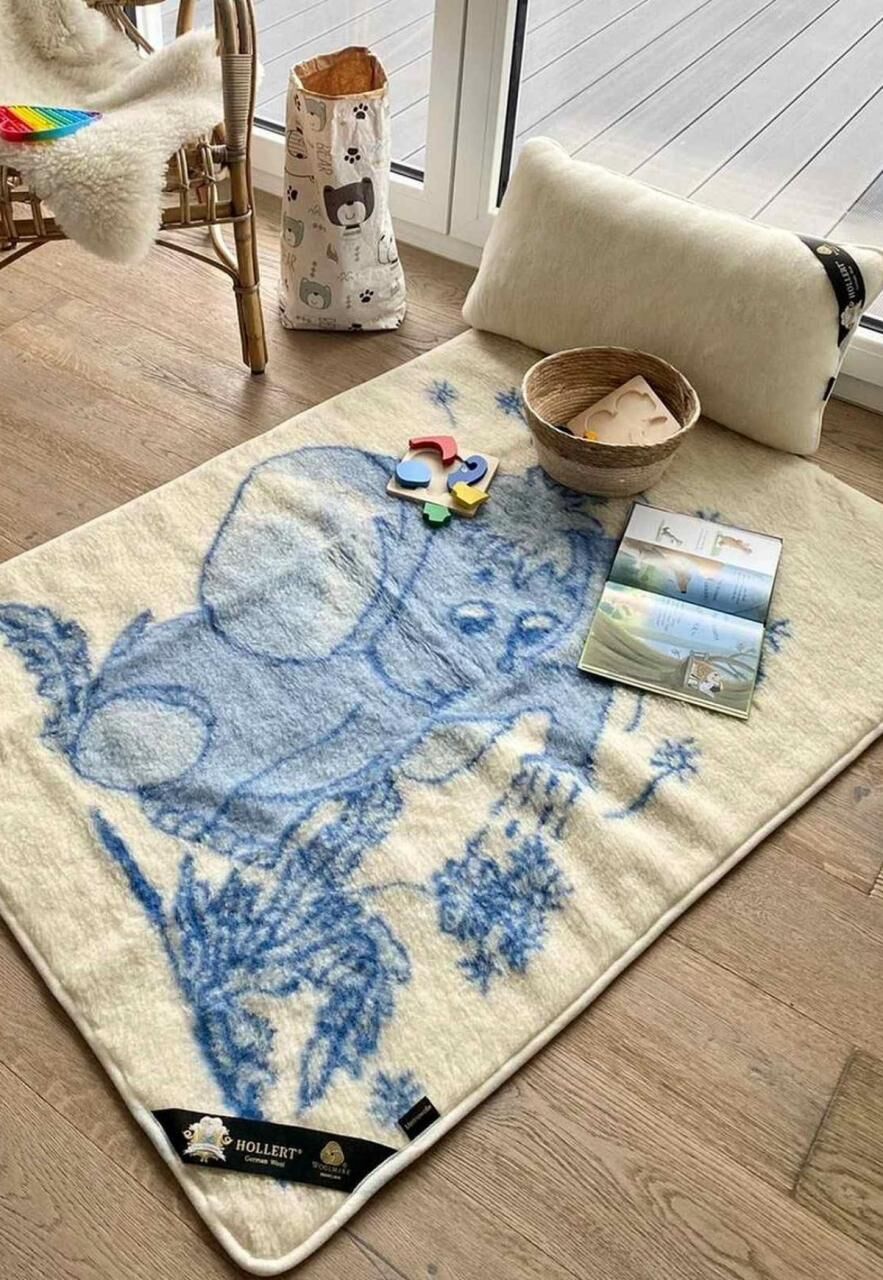 Wolldecke Merino Elefant Blau -