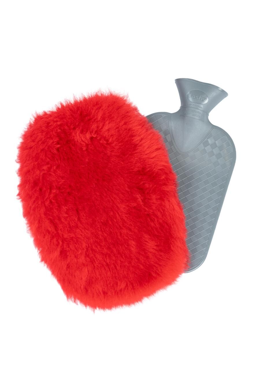 Lammfell WÄRMFLASCHE SET 2,0 L Rot -