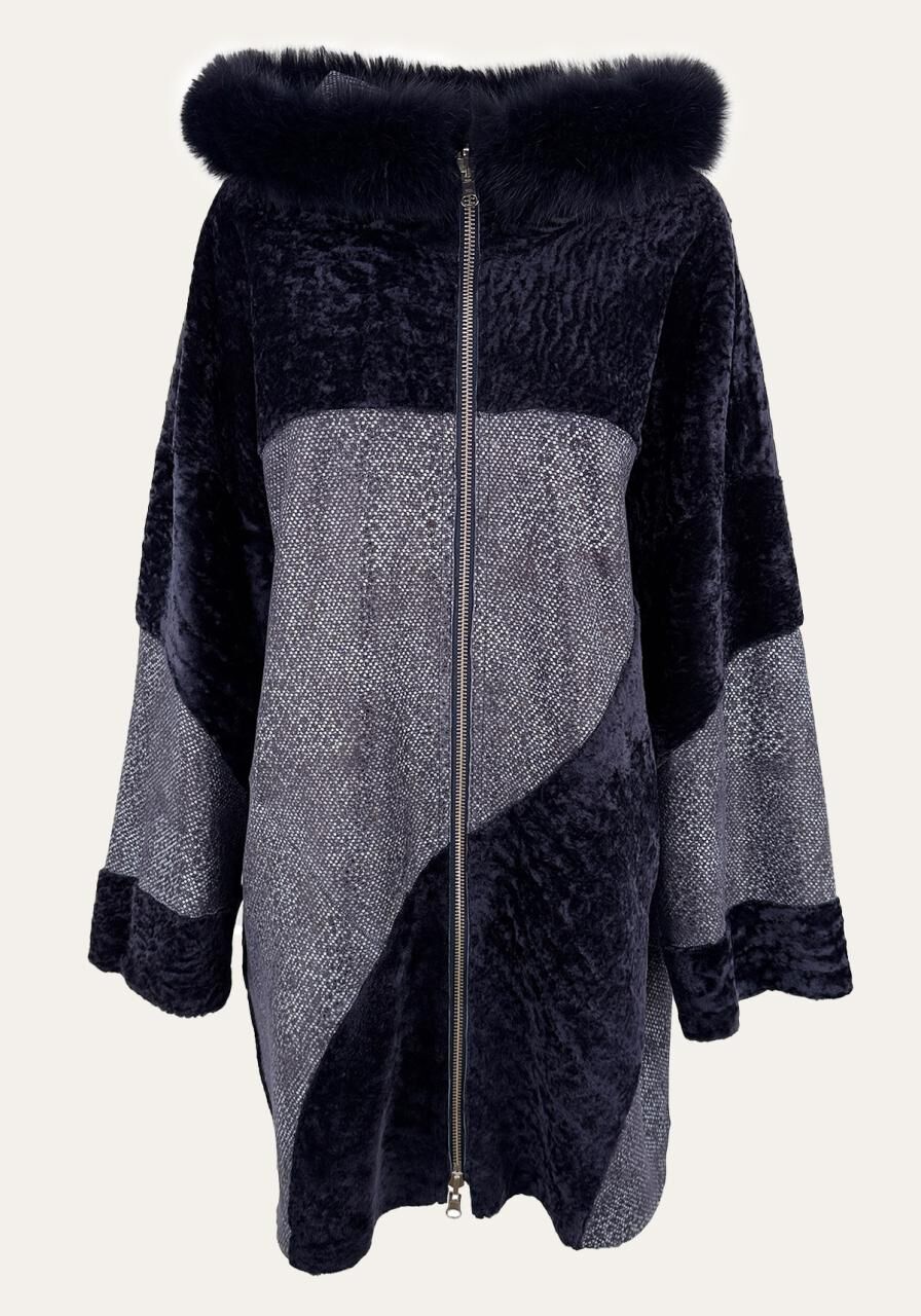 Edle Wendbare Lammfelljacke im Oversize-Look mit Kapuze - Größe: XXL