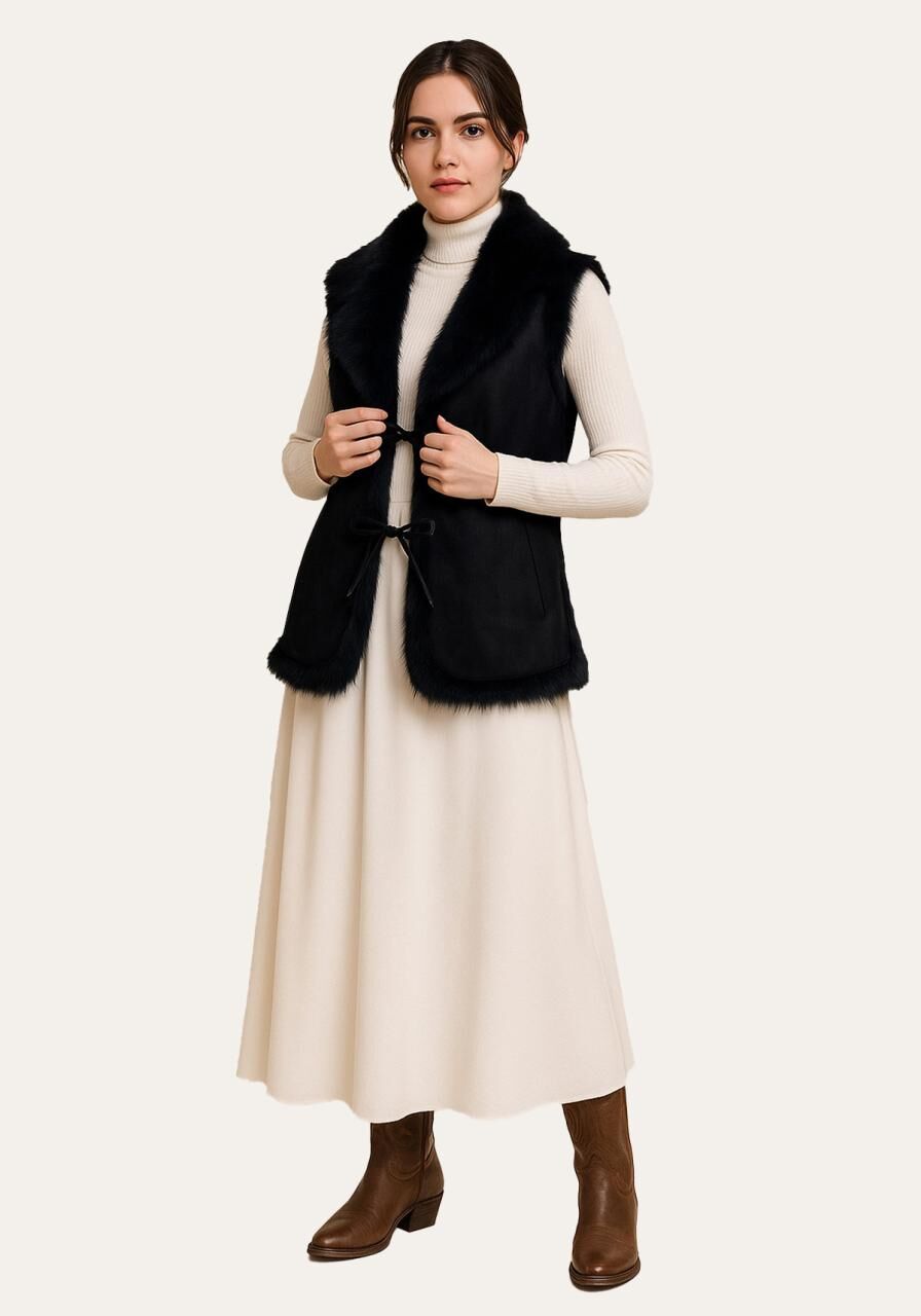 Elegante Toscana Lammfellweste Longweste Farbe Schwarz - Größe: M