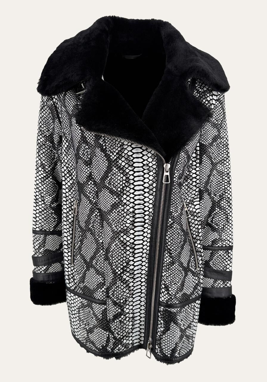 Lammfelljacke – Statement-Piece im Schlangen-Design - Größe: M
