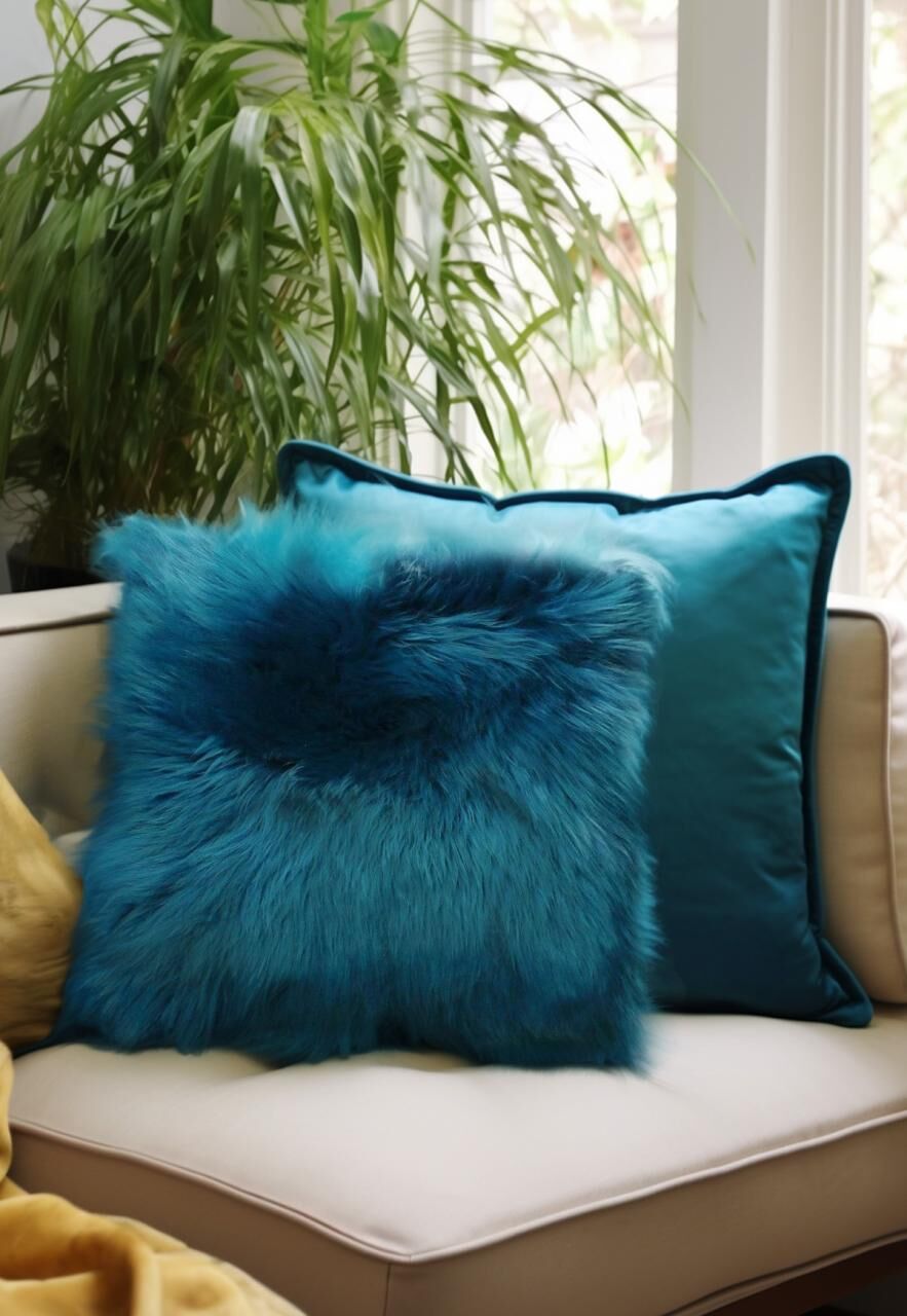 Lammfellkissen Merino Türkis mit Inlett -