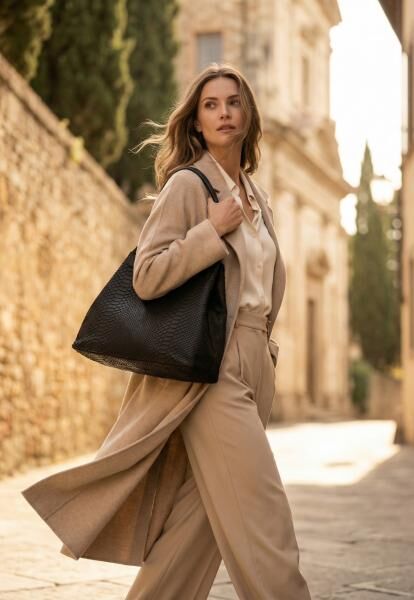 Damen Shopper aus Veloursleder mit Kroko-Prägung in Schwarz