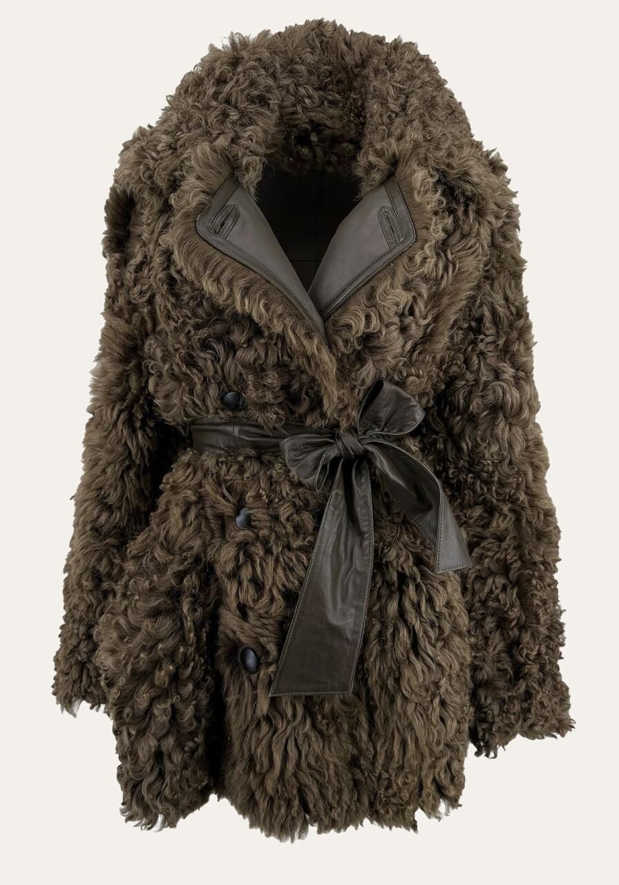 Lammfelljacke Curly Felicite Olive zum Wenden - Größe: S