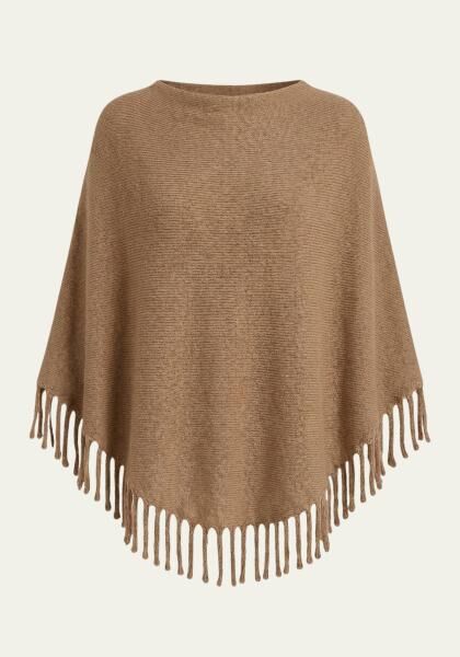 Poncho mit Fransen - One Size in warmen Camelton