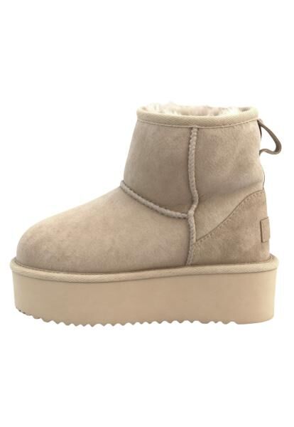 Arctic Luxe Platform Winterboots Beige - echtes Shearling Lammfell