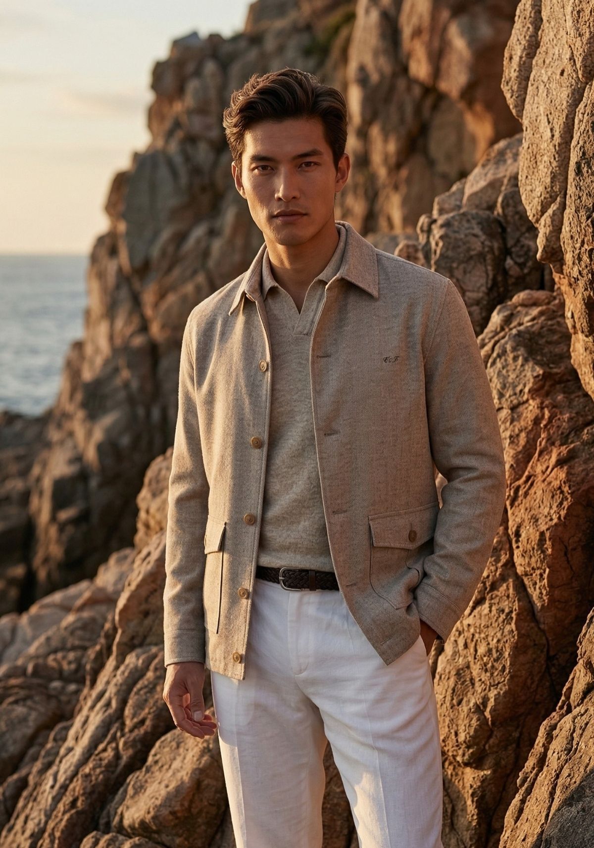 Leichte Jacke aus Leinenmischung in Offwhite