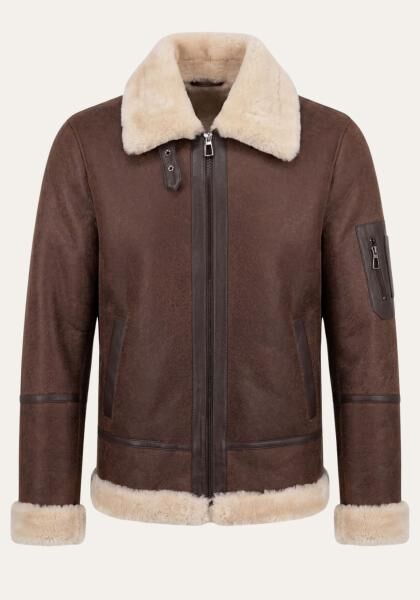 Lammfell Bomberjacke Aviator Mahagoni aus Merino Shearling