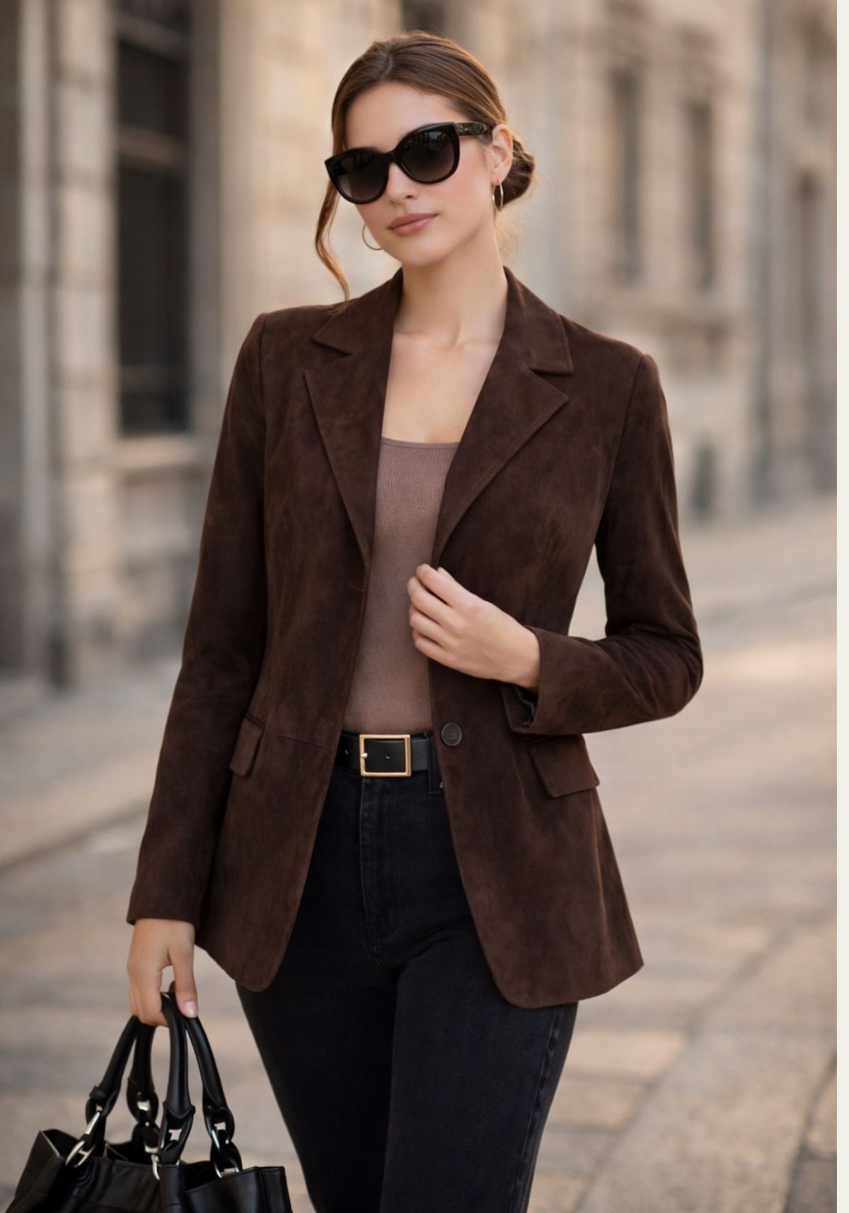 Lederjacke im Sakko-Design Dunkelbraun