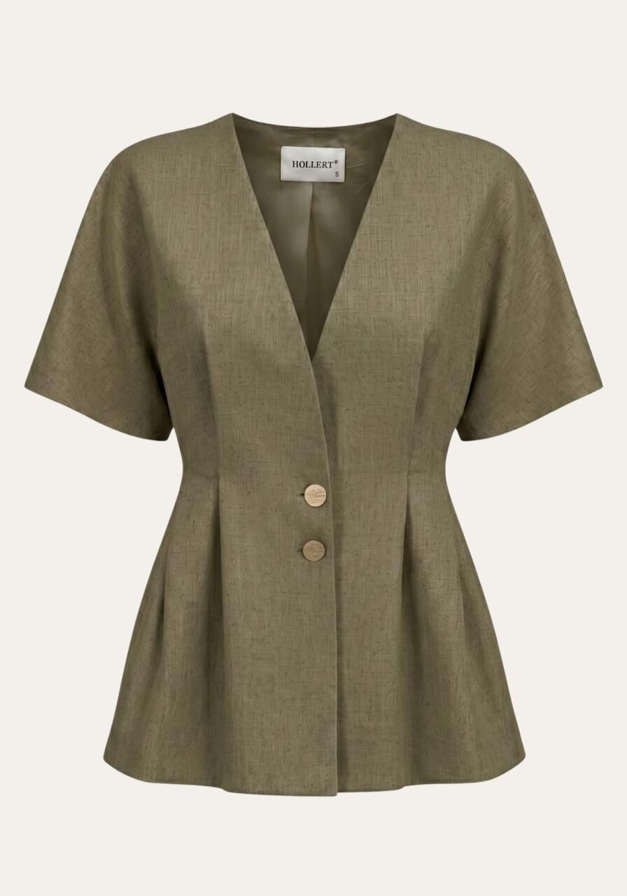Stilvolles Damen Set Khaki - Kurzarm Blazer & Palazzo-Hose - Größe: XL