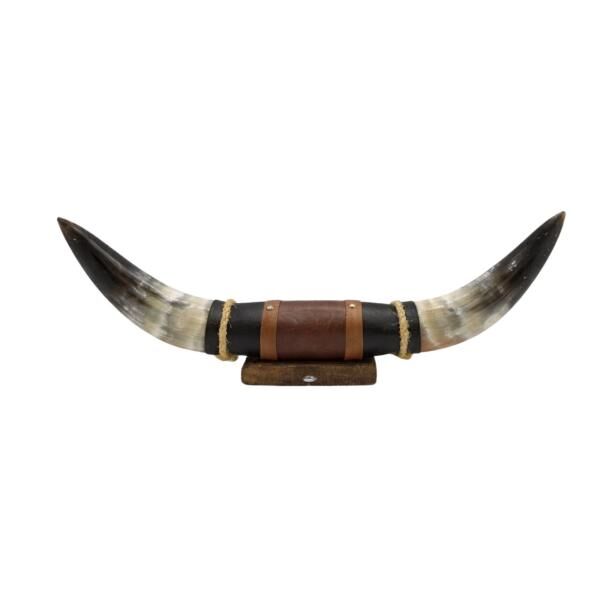 Bullenhorn Wandobjekt Modell 11 - Naturhorn Einzelstück mit Leder & Holzhalterung
