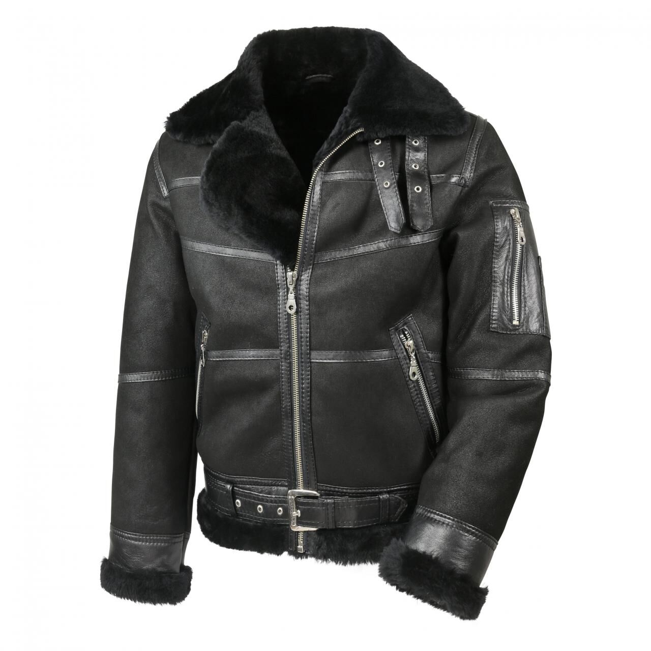 Lammfelljacke - B16 MODELL 7 SCHWARZ - Größe: XL