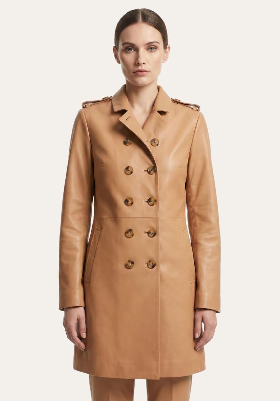 Eleganter Soft-Camel Trenchcoat aus Lammnappa - Größe: M