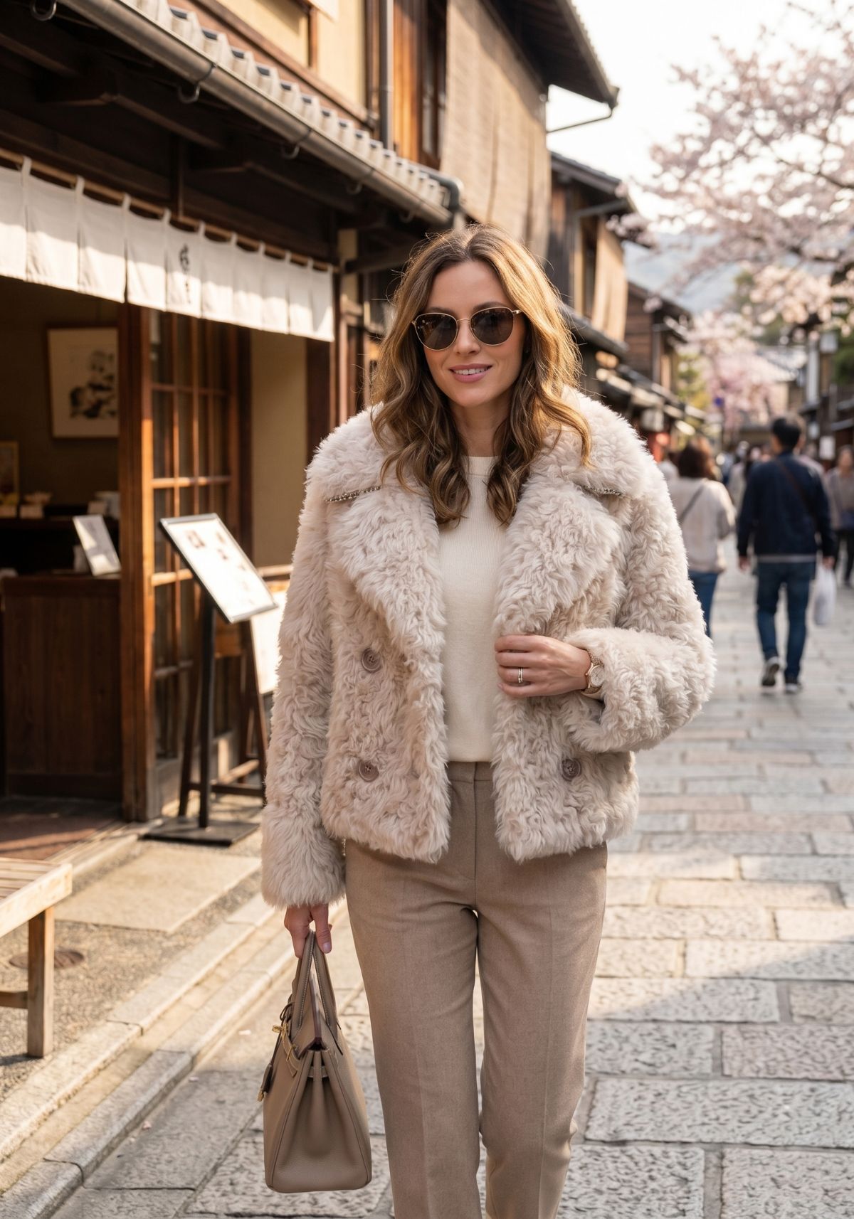 Curly Lammfelljacke in Creme-Beige Modell 1037