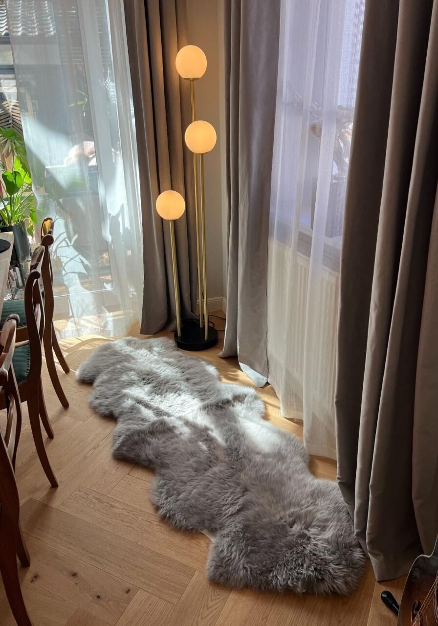 Lammfell Läufer 2 Felle zusammengenäht Grau -