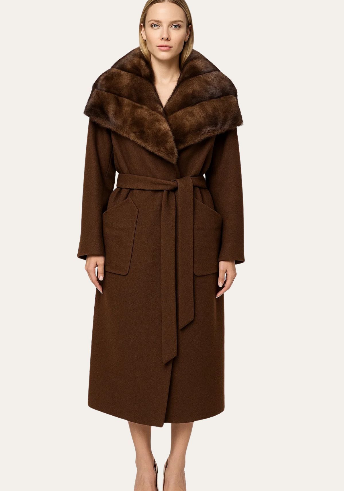 Mantel Giulia – Kaschmir mit abnehmbarem Fellkragen