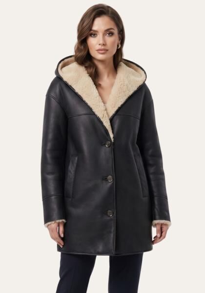 Shearling Oversize-Jacke mit Kapuze