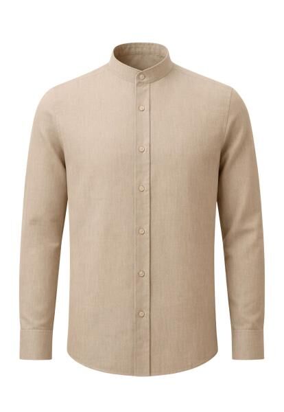 Herrenhemd aus 100% Leinen in Beige – Sommerhemd mit Stehkragen