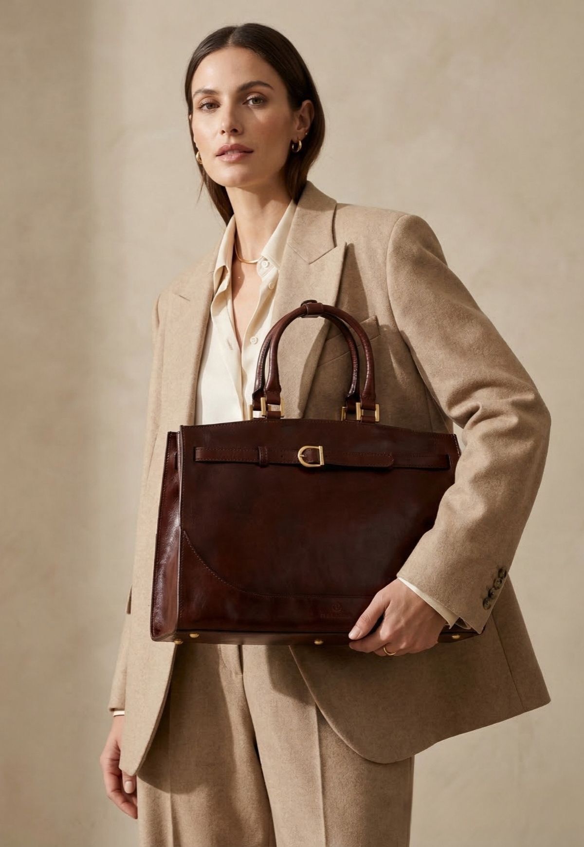 Premium Leder Hobo Tasche für Damen - Noravia Braun