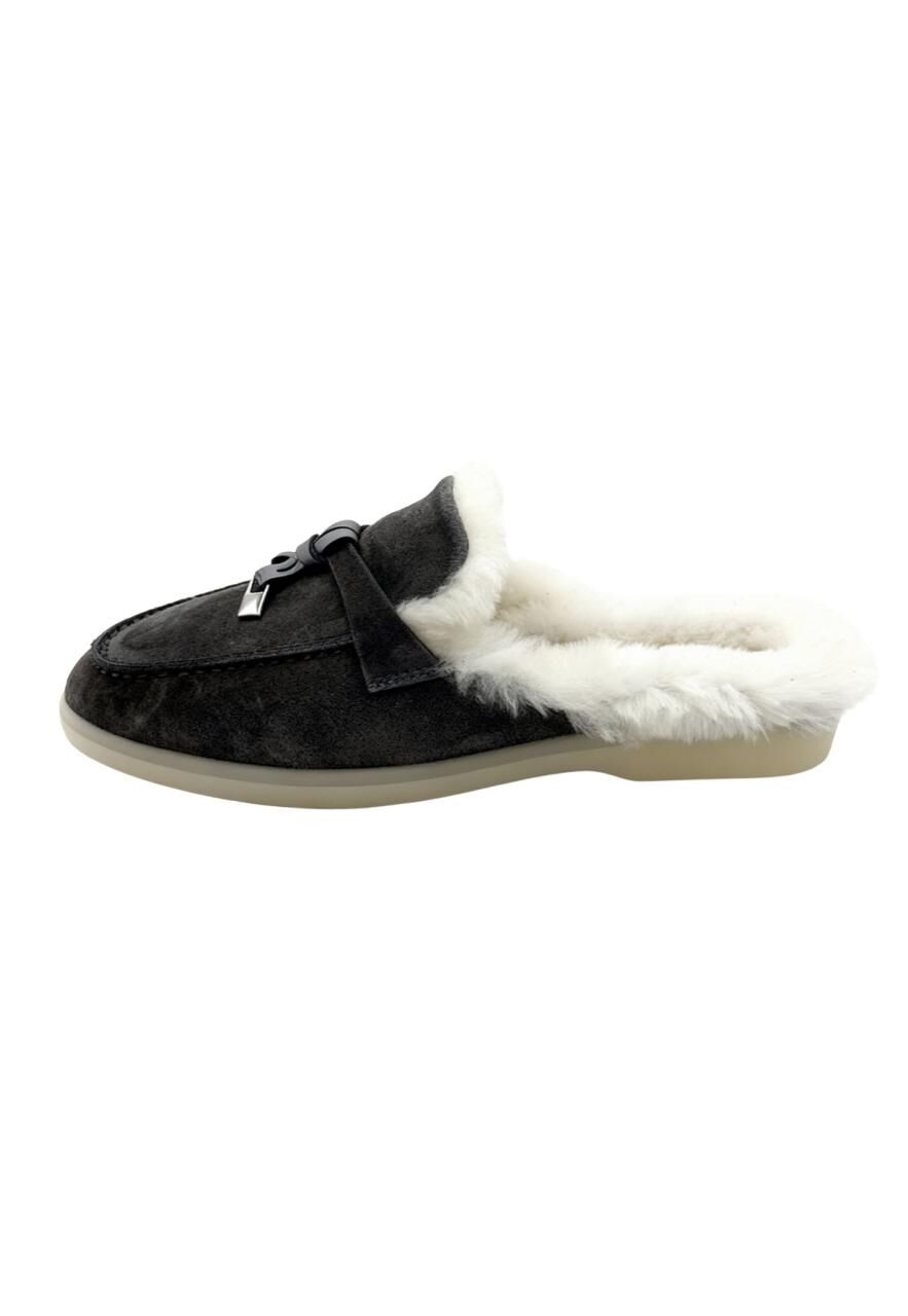 Fiorana Damen Lammfell-Mules Anthrazit – Handgefertigter ... - Schuhgröße: EUR 39