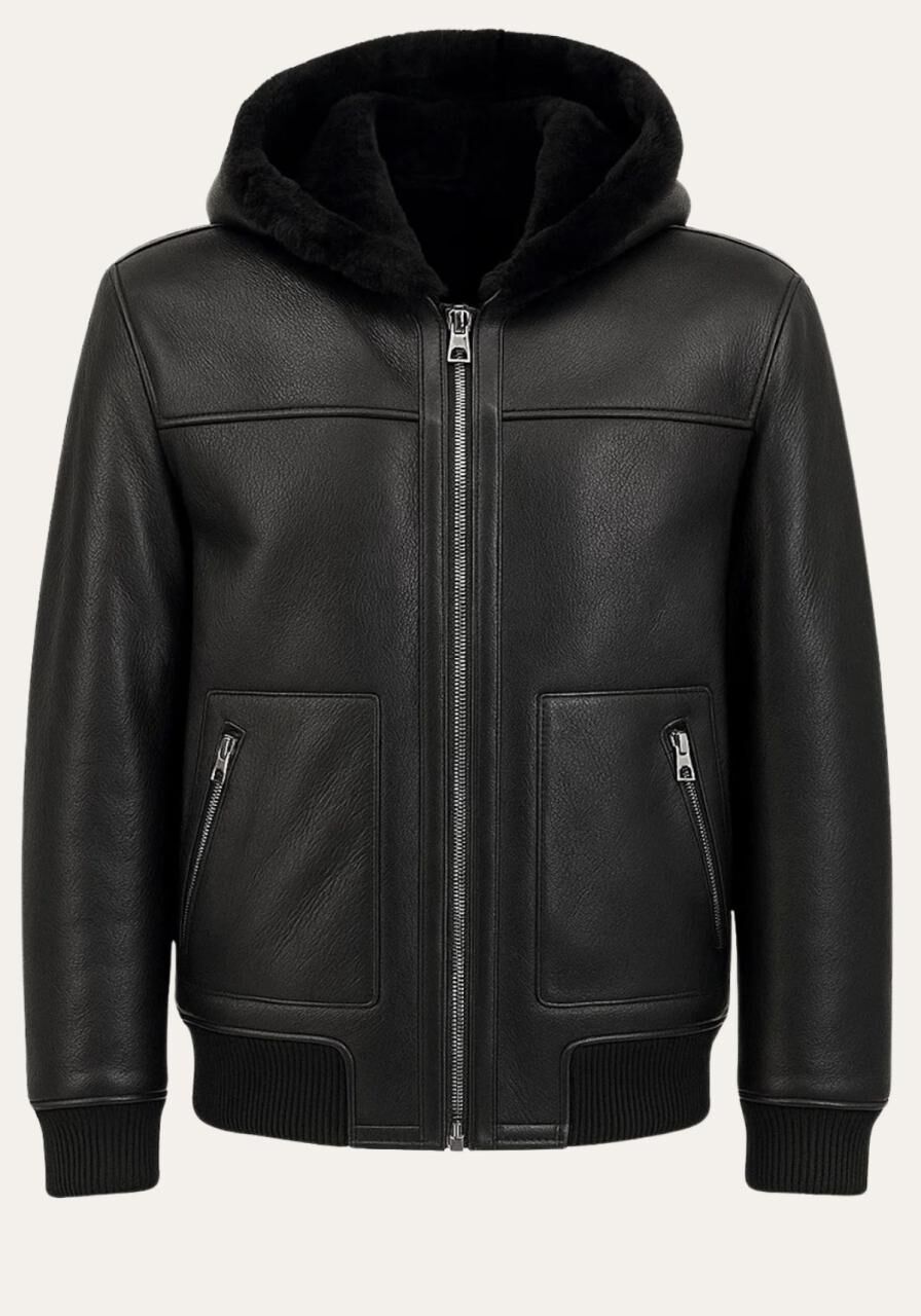 Sebastian - Shearling Blouson mit Kapuze - Größe: 3XL