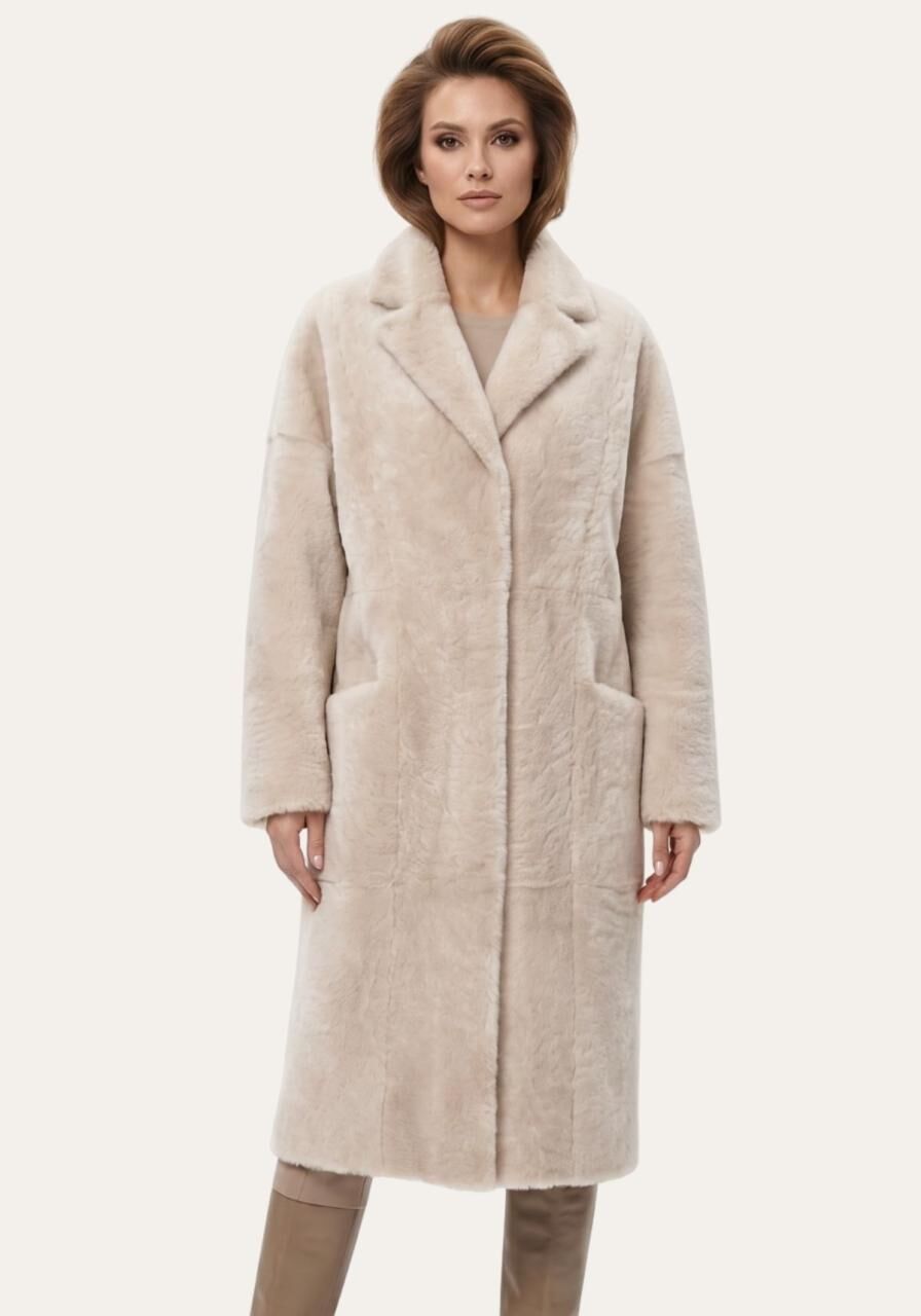 Shearling Mantel in Cream - Zeitlose Eleganz aus echtem L... - Größe: 3XL