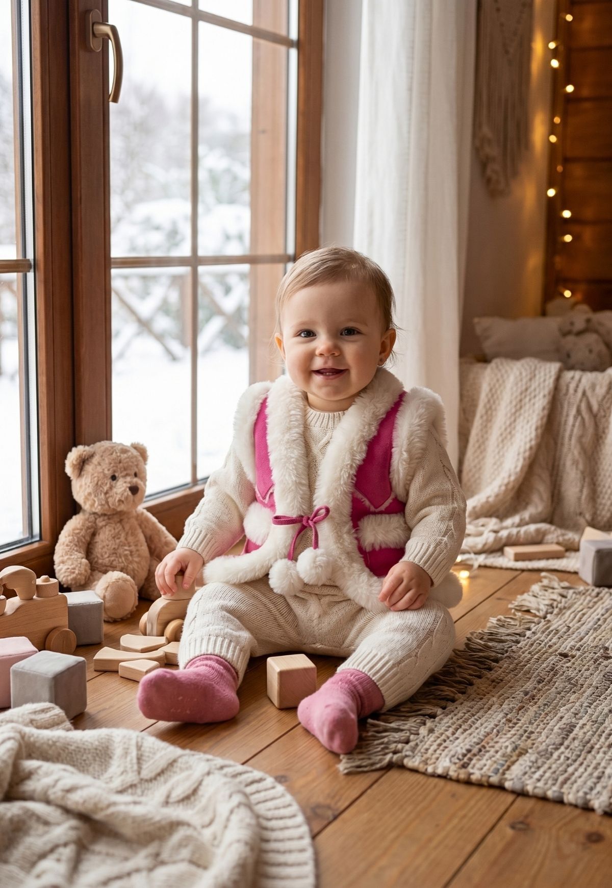Kinder Lammfellweste - Modell 13 Pink