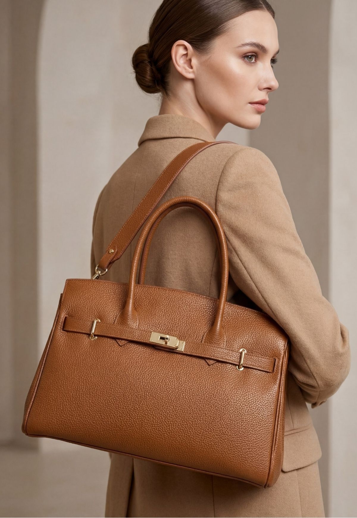 Elegante Lederhandtasche für Damen – Firenze Kamel