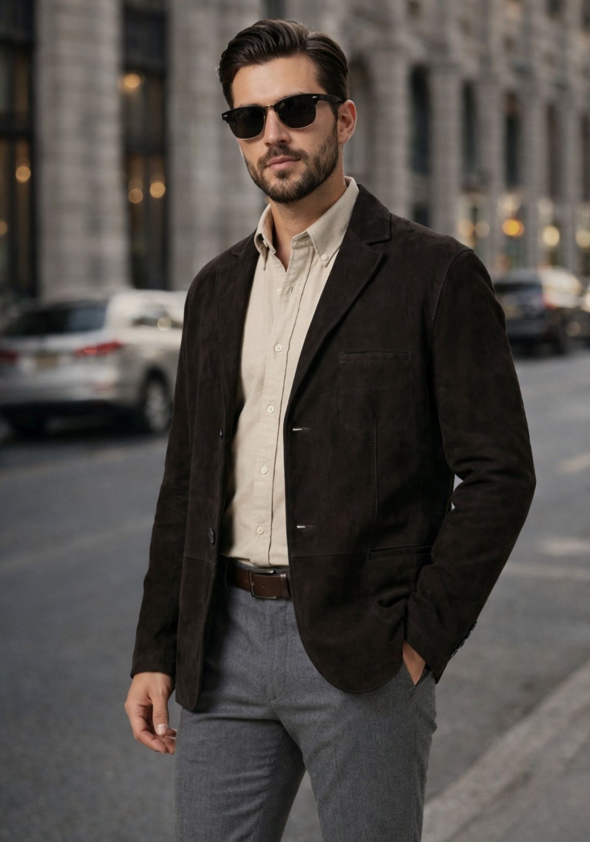 Lederjacke aus Lammveloursleder – Schwarz im Blazer-Stil