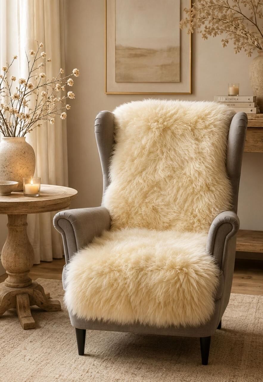 Lammfell Sesselauflage 160 x 50 cm Champagner -