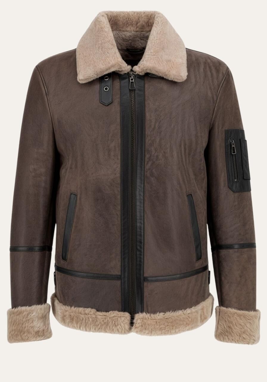 Shearling Lammfelljacke „Flyer Jack“ – Klassischer Pilote... - Größe: 4XL