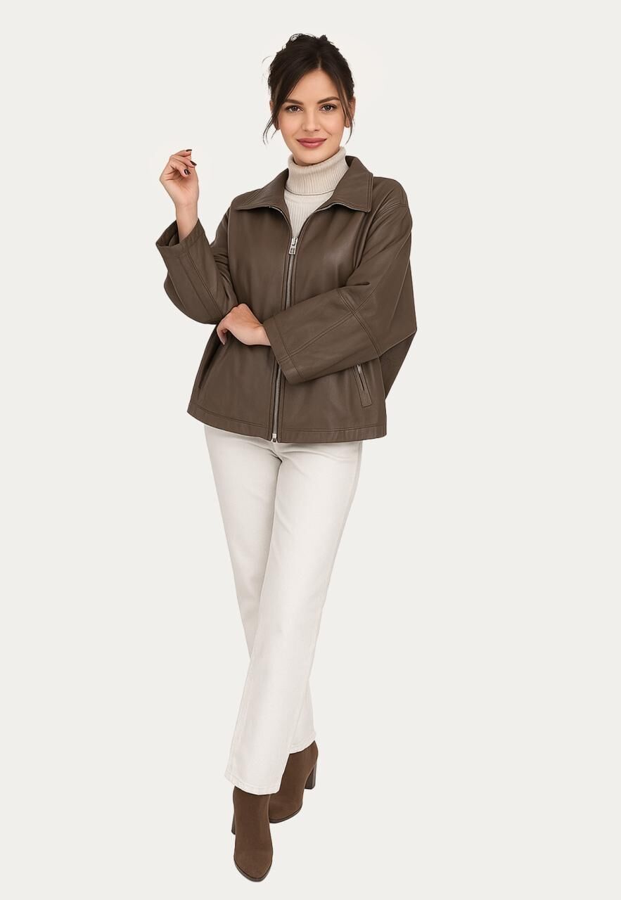 Lederjacke Odette Braun im Oversize-Look - Größe: 3XL