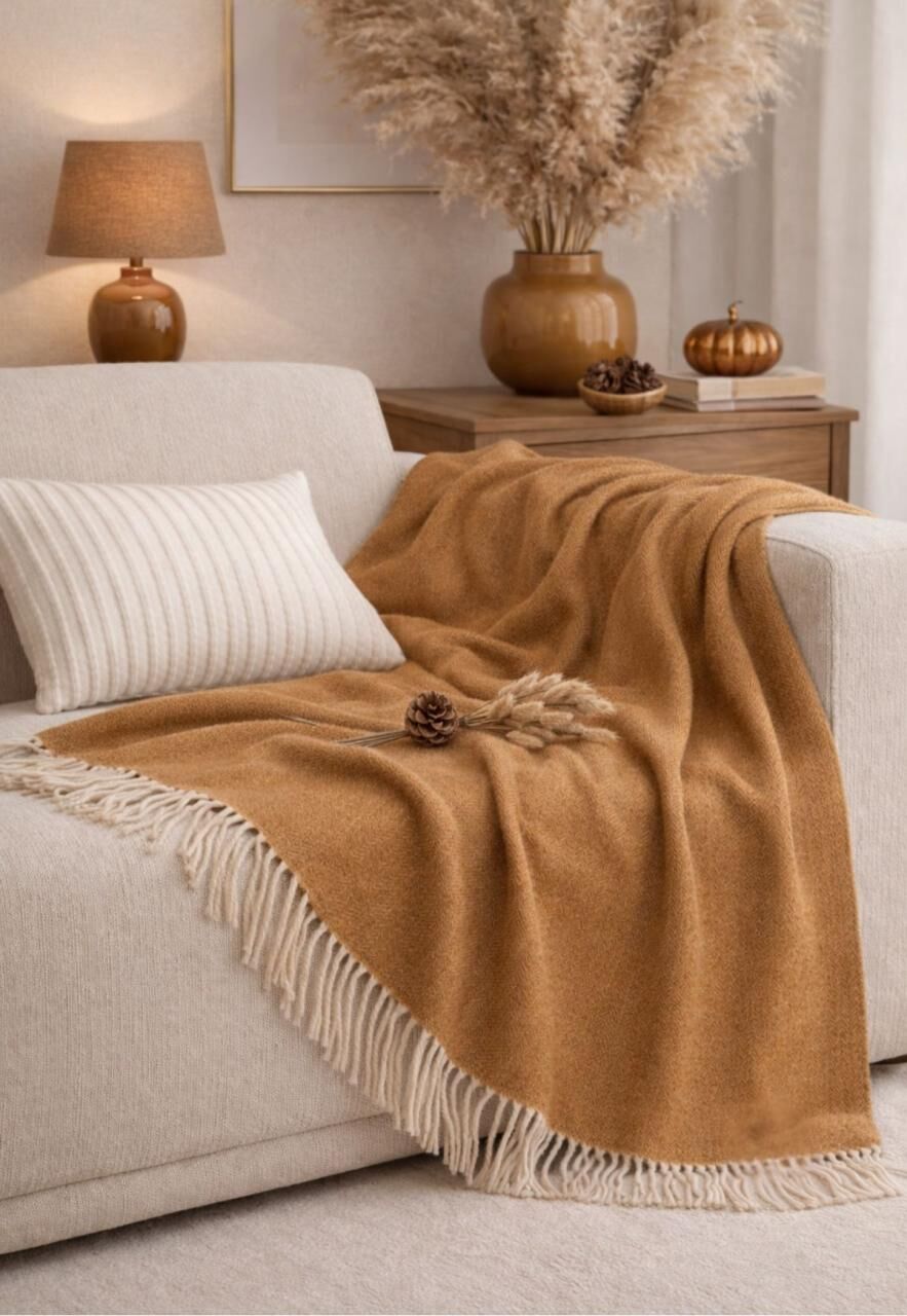 Wolldecke Marie aus feinster Merinowolle 140x200 Cammello -