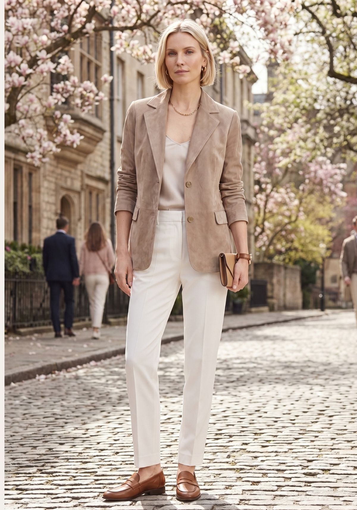 Lederjacke im Sakko Design Beige