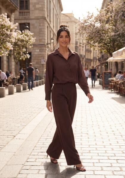 Pure Elegance Damen Zweiteiler – Coffee Brown