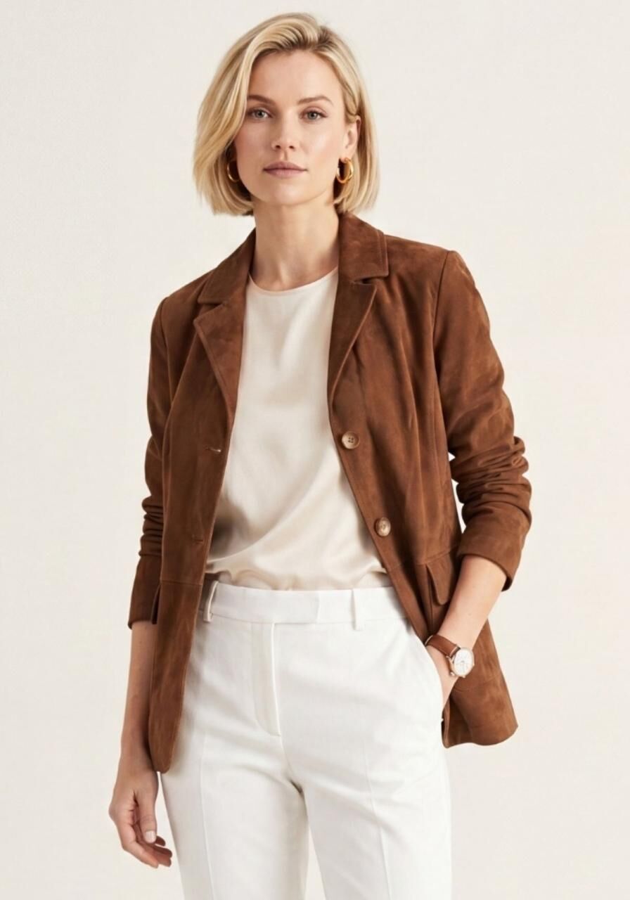 Lederjacke im Sakko Design Cognac - Größe: XXL