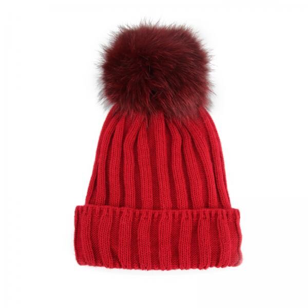 Wool Hat Fairy with Pelt Pompom Red