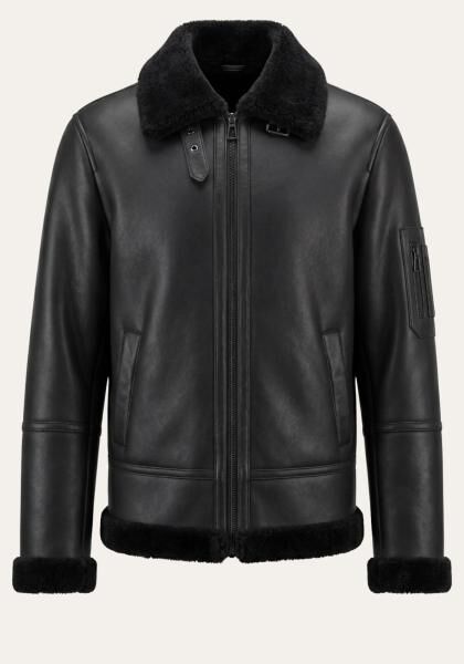 Lammfell Bomberjacke Aviator Black aus Merino Shearling