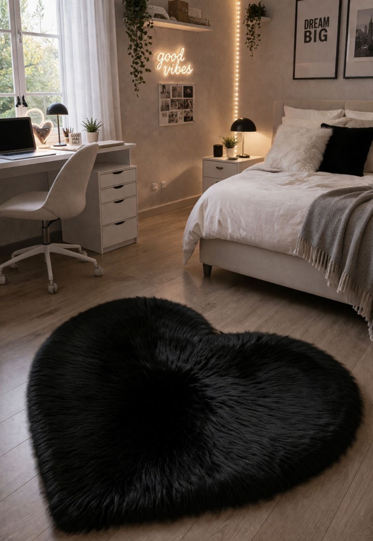 Lammfell Teppich Herz Schwarz