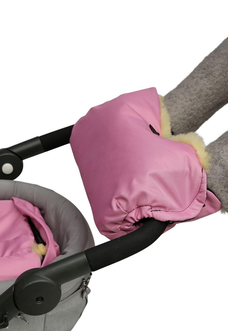 Lammfell - HANDWÄRMER FÜR KINDERWAGEN - Farbe: Rosa/Gelb