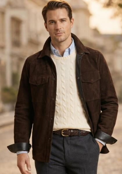 Lederjacke aus Veloursleder – Zeitlos in Dunkelbraun