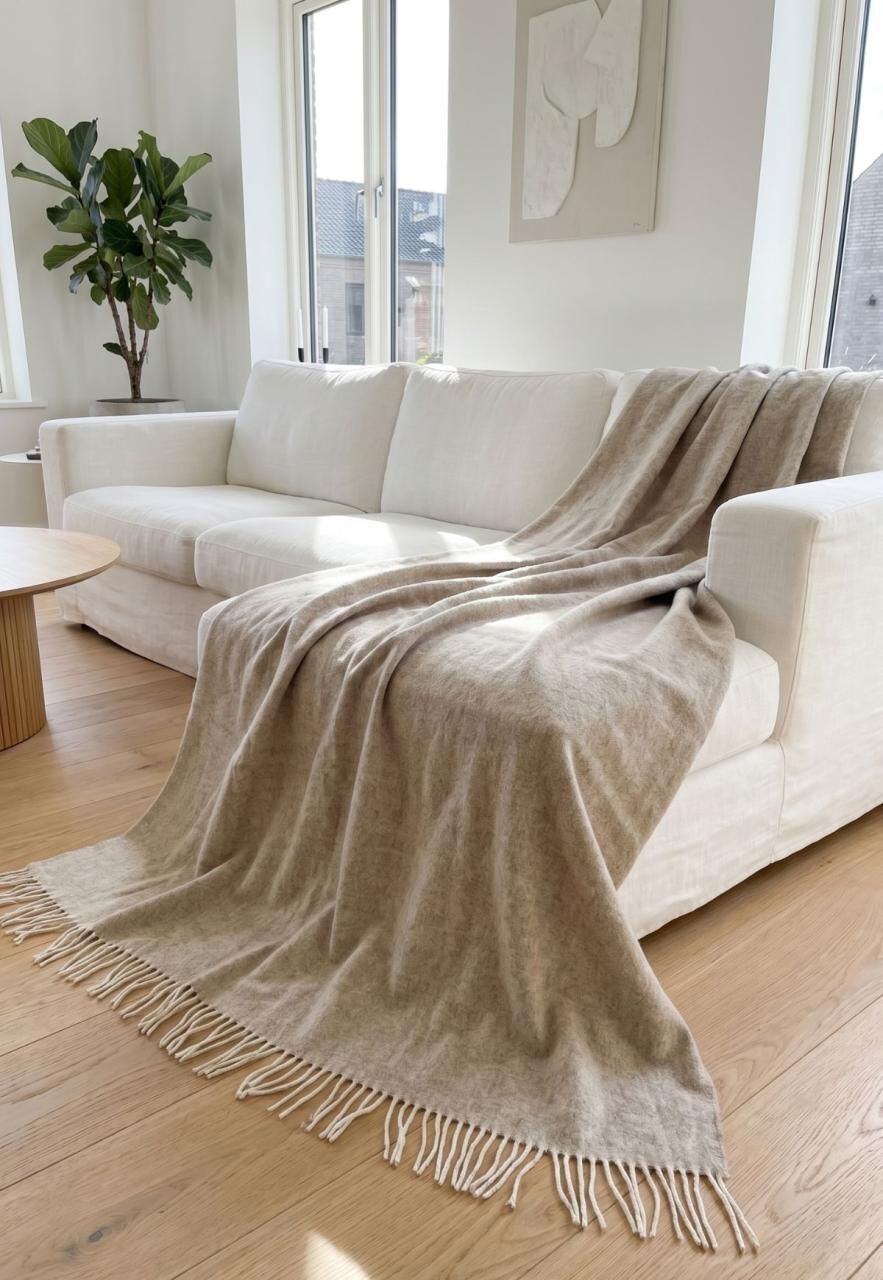 Wolldecke Marie aus feinster Merinowolle 140x200 Beige -